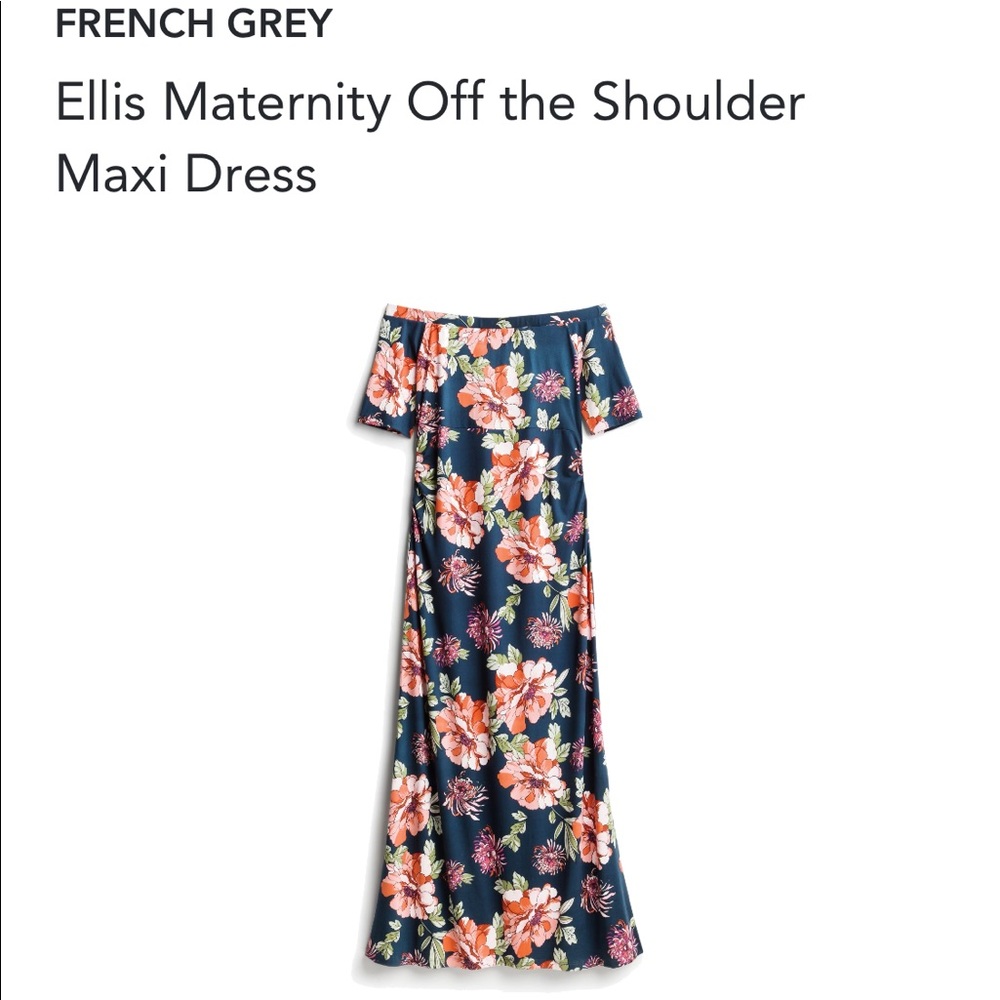 NWOT French grey maternity off shoulder maxi dress